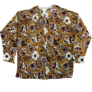 Garnet Hill Merino Wool Lightweight Floral Cardigan L